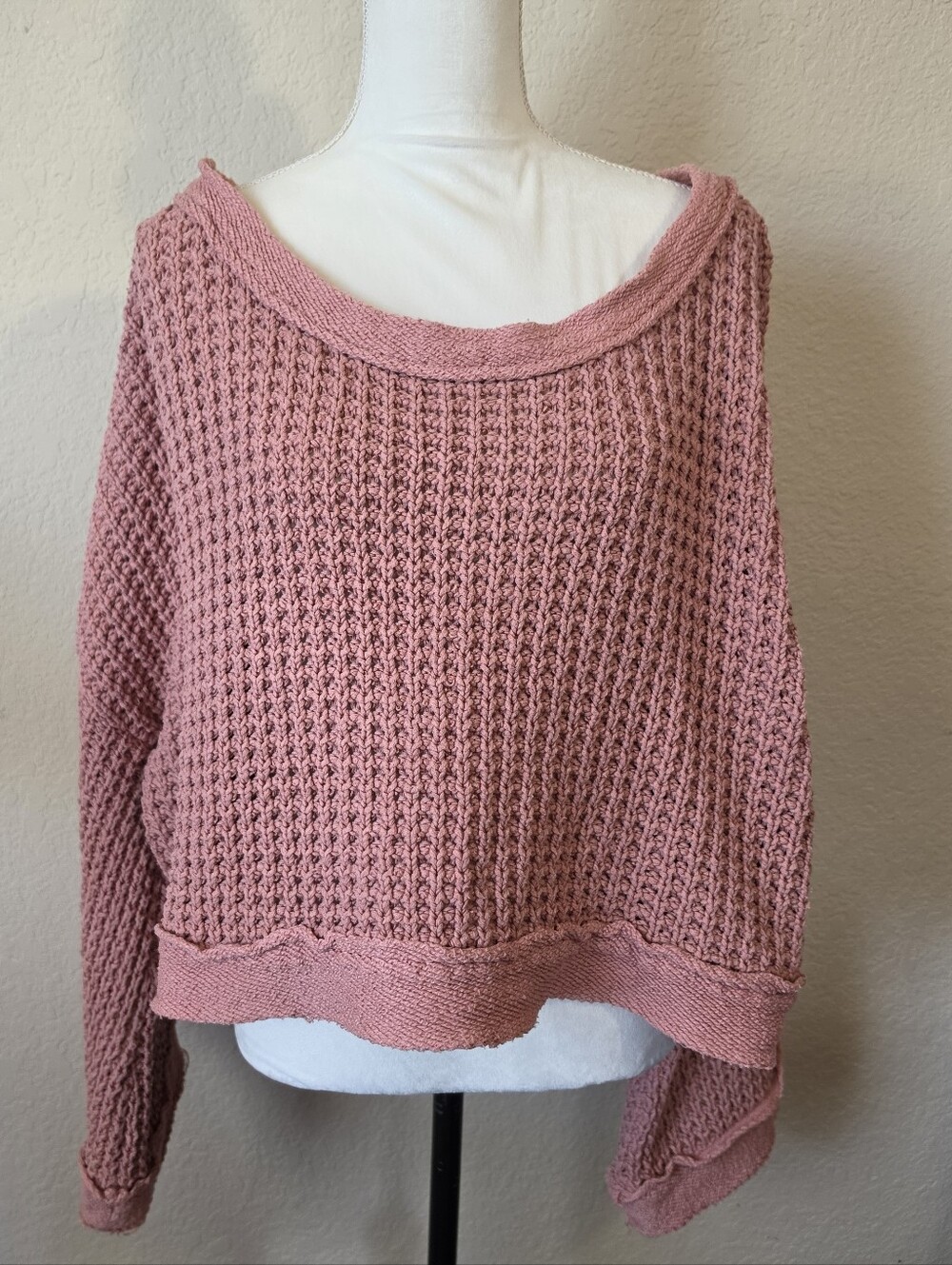 Free People Off-the-Shoulder Waffle Knit Sweater - Dusty Rose
